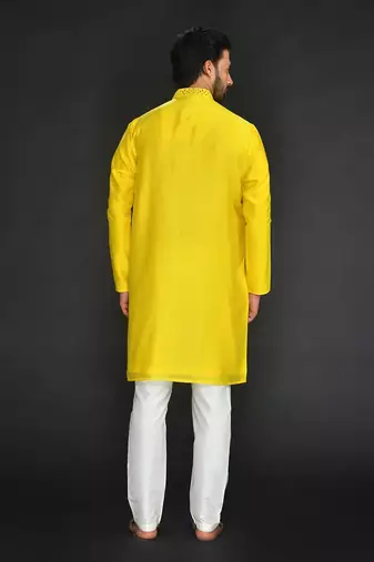 Off White Pure Chanderi Emb. Kurta With Off White Chudidar
