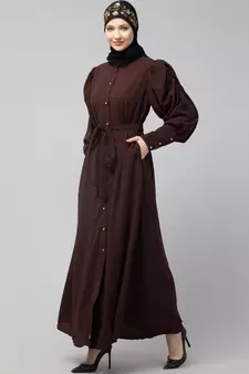 Nazneen Front Open long Cuff Gathered Puffed Sleeve Casual Abaya