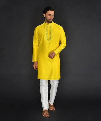 Off White Pure Chanderi Emb. Kurta With Off White Chudidar 1