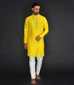 Off White Pure Chanderi Emb. Kurta With Off White Chudidar