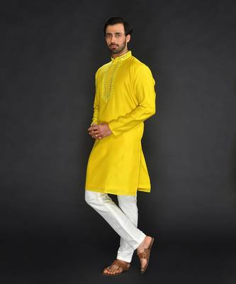 Off White Pure Chanderi Emb. Kurta With Off White Chudidar 3