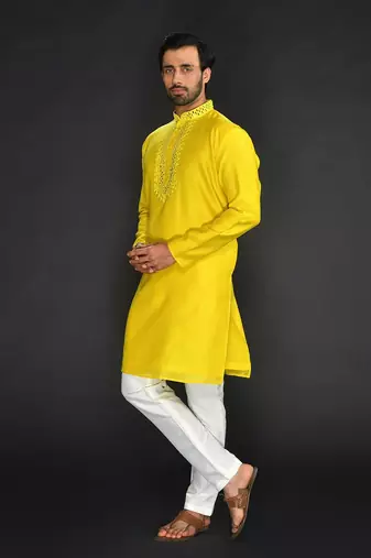 Off White Pure Chanderi Emb. Kurta With Off White Chudidar