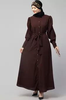 Nazneen Front Open long Cuff Gathered Puffed Sleeve Casual Abaya