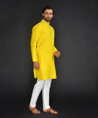 Off White Pure Chanderi Emb. Kurta With Off White Chudidar 4