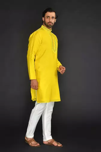 Off White Pure Chanderi Emb. Kurta With Off White Chudidar