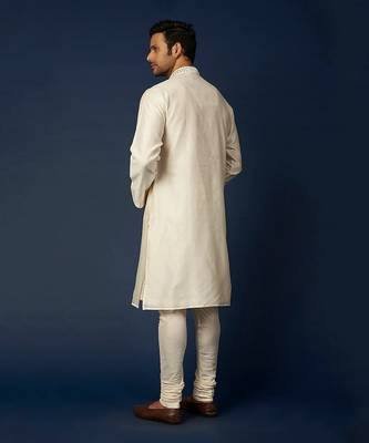 Off White Pure Chanderi Emb. Kurta With Off White Chudidar 2