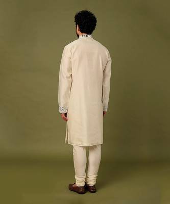 Off White Pure Chanderi Emb. Kurta With Off White Chudidar 3