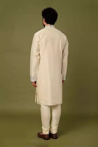 Off White Pure Chanderi Emb. Kurta With Off White Chudidar