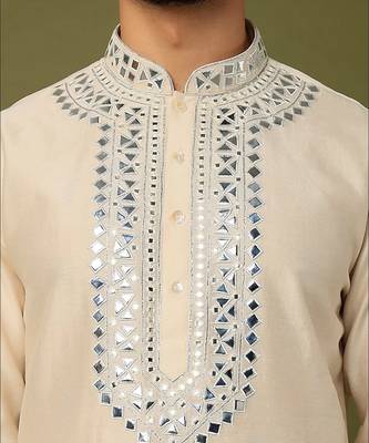 Off White Pure Chanderi Emb. Kurta With Off White Chudidar 4