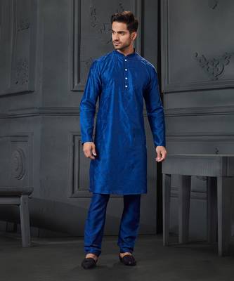 Blue Pure Chanderi Emb. Kurta With Blue Chudidar 1