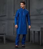 Blue Pure Chanderi Emb. Kurta With Blue Chudidar