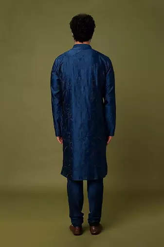 Blue Pure Chanderi Emb. Kurta With Blue Chudidar