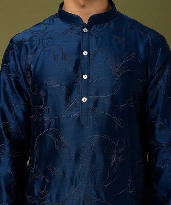 Blue Pure Chanderi Emb. Kurta With Blue Chudidar 3