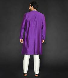 Grape Wine Pure Chanderi Emb. Kurta With Off White Chudidar