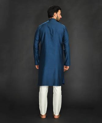 Blue Pure Chanderi Emb. Kurta With Off White Chudidar 2