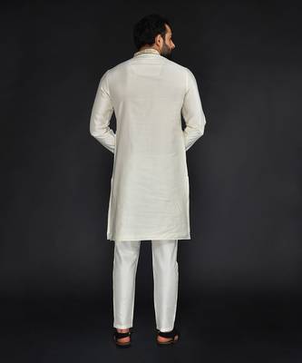 Off White Pure Chanderi Emb. Kurta With Off White Chudidar 2