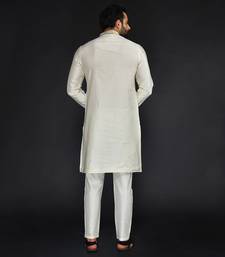Off White Pure Chanderi Emb. Kurta With Off White Chudidar