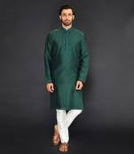 Bottle Green Pure Chanderi Emb. Kurta With Off White Chudidar