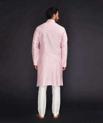 Baby Pink Pure Chanderi Emb. Kurta With Off White Chudidar 2
