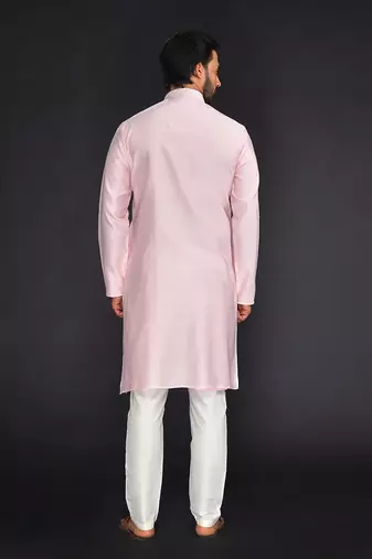 Baby Pink Pure Chanderi Emb. Kurta With Off White Chudidar