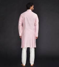 Baby Pink Pure Chanderi Emb. Kurta With Off White Chudidar