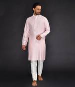Baby Pink Pure Chanderi Emb. Kurta With Off White Chudidar