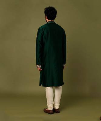 Green Pure Chanderi Emb. Kurta With Off White Chudidar 2
