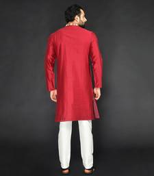 Red Pure Chanderi Emb. Kurta With Off White Chudidar