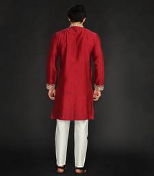 Red Pure Chanderi Emb. Kurta With Off White Chudidar