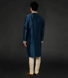 Blue Chanderi Emb. Kurta With Off White Chudidar