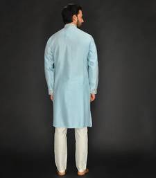 Blue Pure Chanderi Emb. Kurta With Off White Chudidar