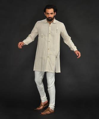 Flax Stylised Kurta With Off White Chudidar 1