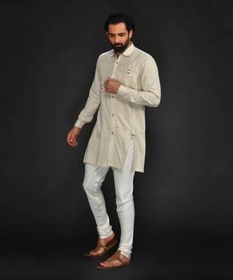 Flax Stylised Kurta With Off White Chudidar 3