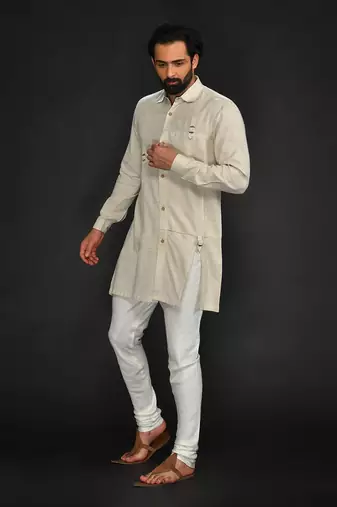 Flax Stylised Kurta With Off White Chudidar