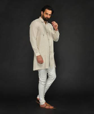 Flax Stylised Kurta With Off White Chudidar 4