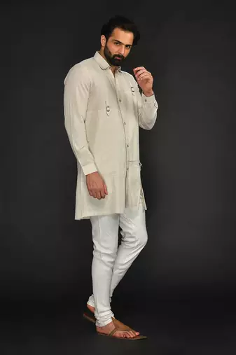 Flax Stylised Kurta With Off White Chudidar
