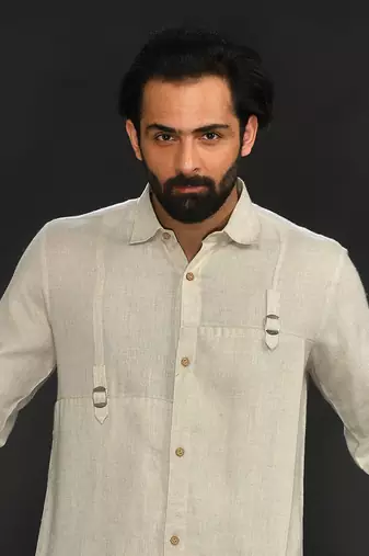 Flax Stylised Kurta With Off White Chudidar
