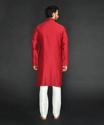Maroon Pure Chanderi Emb. Kurta With Off White Chudidar 2