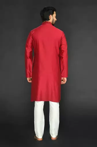 Maroon Pure Chanderi Emb. Kurta With Off White Chudidar