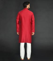 Maroon Pure Chanderi Emb. Kurta With Off White Chudidar