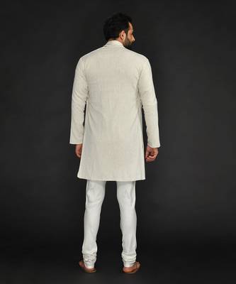 Double Layer Flax Kurta With Saddle Stitch On Chest Paired With Flax Churidar 2