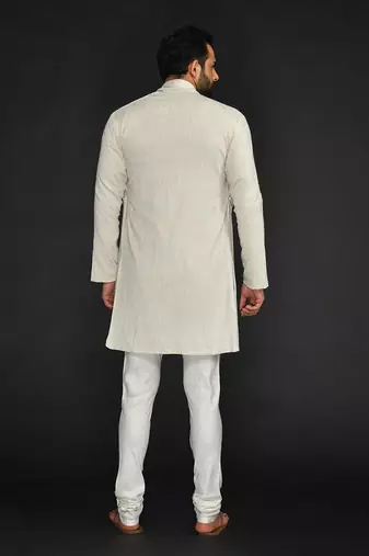 Double Layer Flax Kurta With Saddle Stitch On Chest Paired With Flax Churidar