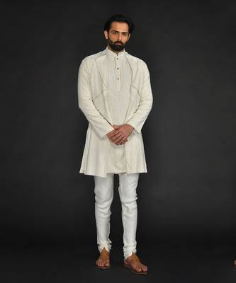 Double Layer Flax Kurta With Saddle Stitch On Chest Paired With Flax Churidar 1