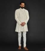 Double Layer Flax Kurta With Saddle Stitch On Chest Paired With Flax Churidar
