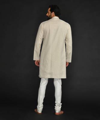 Double Layer Flax Kurta With Saddle Stitch On Chest Paired With Flax Churidar 2