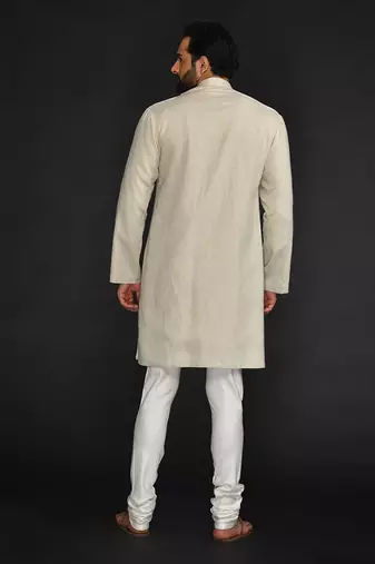 Double Layer Flax Kurta With Saddle Stitch On Chest Paired With Flax Churidar