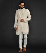 Double Layer Flax Kurta With Saddle Stitch On Chest Paired With Flax Churidar