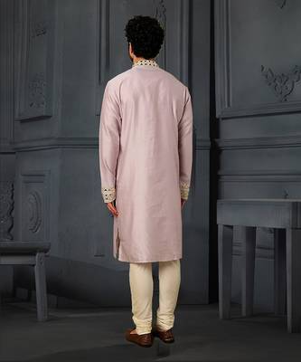 Lilac Pure Chanderi Emb. Kurta With Off White Chudidar 2