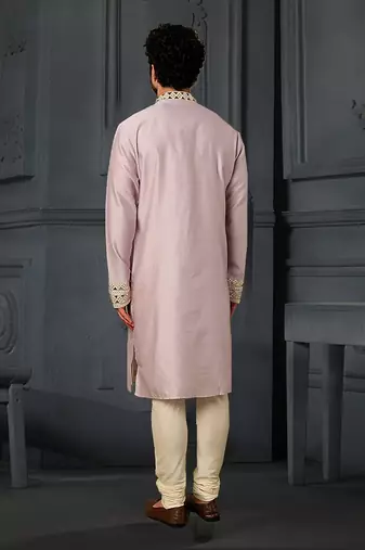 Lilac Pure Chanderi Emb. Kurta With Off White Chudidar