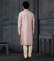 Lilac Pure Chanderi Emb. Kurta With Off White Chudidar